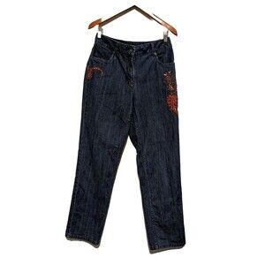 Christopher & Banks Embroidered Women's Classic Fit Blue Jeans sz 8 Exc